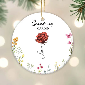 Grandma's Garden Custom Ceramic Ornament - Personalized Custom Ceramic Ornament With Round Shape