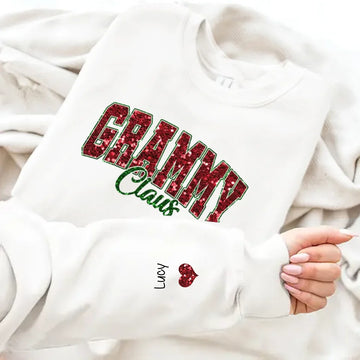 Glitter Gigi Claus Christmas Sweatshirt With Grandkids, Custom Glitter Grandma Nickname Sweatshirt Hoodie