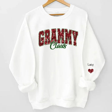 Glitter Gigi Claus Christmas Sweatshirt With Grandkids, Custom Glitter Grandma Nickname Sweatshirt Hoodie