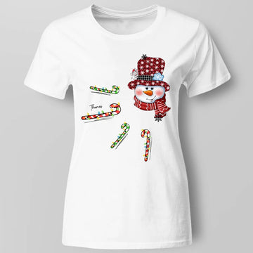 Personalized Grandma Christmas Candy Cane Coquette Bow Shirt, Custom Nana Mimi Grandama Funny Christmas Shirt