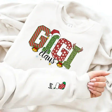 Personalized Christmas Gigi Claus Sweatshirt - Custom Kids Name - Gift For Grandma Christmas Hoodie Gift