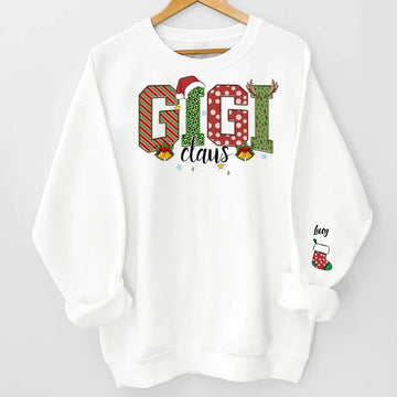 Personalized Christmas Gigi Claus Sweatshirt - Custom Kids Name - Gift For Grandma Christmas Hoodie Gift