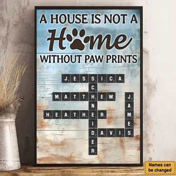 Home With Paw Prints Pet Crossword Puzzle Wall Art Home Decor Personalized Poster - Portrait AirFrame Photo Tile