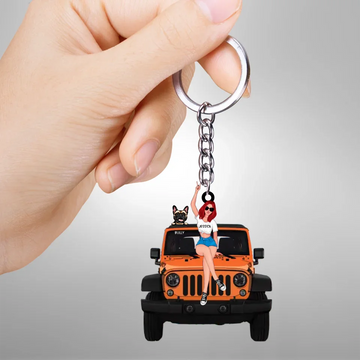 Personalized A Girl With Off-Road Car And Dog Keychain - Gift for Off-Road Car, Jeep Lover, Jeep Girl - Gift For Dogs