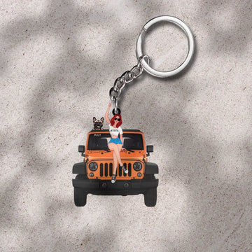 Personalized A Girl With Off-Road Car And Dog Keychain - Gift for Off-Road Car, Jeep Lover, Jeep Girl - Gift For Dogs