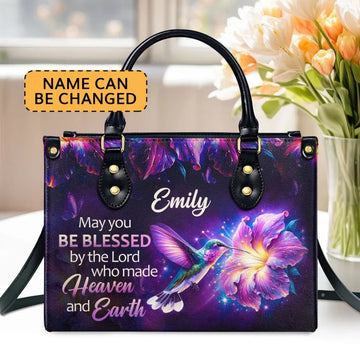 Christian Leather Bag Personalized , Be Blessed  Custom Name Leather Handbag, Faith Handbag