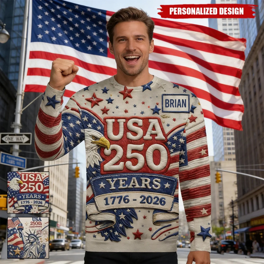 Personalized 250th Anniversary USA All-Over Print T-Shirt  Sweatshirt – Custom Name Design