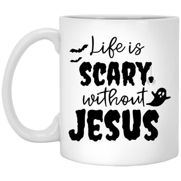 Life is Scary Without Jesus Ghost Halloween Mug, Accent Mugs