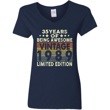 35 Years Of Being Awesome Vintage 1989 Limited Edition Shirt 35th Birthday Gifts Shirt Women's V-Neck T-Shirt