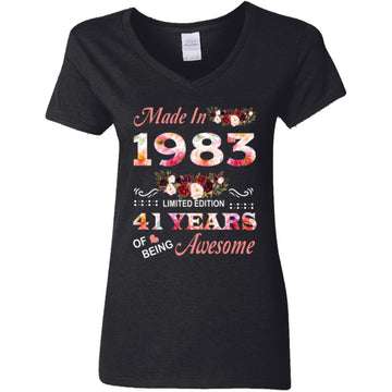 Made In 1983 Limited Edition 41 Years Of Being Awesome Floral Shirt - 41st Birthday Gifts Women Unisex T-Shirt Women's V-Neck T-Shirt