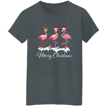 Merry Christmas Hat Santa Flamingo Light Snow Xmas Pajamas Shirt Women's T-Shirt