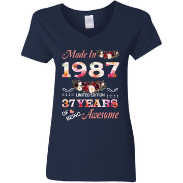 Made In 1987 Limited Edition 37 Years Of Being Awesome Floral Shirt - 37th Birthday Gifts Women Unisex T-Shirt Women's V-Neck T-Shirt