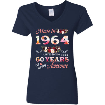 Made In 1964 Limited Edition 60 Years Of Being Awesome Floral Shirt - 60th Birthday Gifts Women Unisex T-Shirt Women's V-Neck T-Shirt