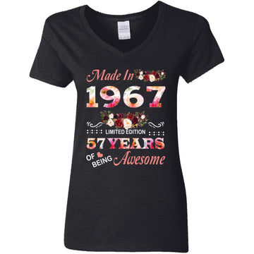 Made In 1967 Limited Edition 57 Years Of Being Awesome Floral Shirt - 57th Birthday Gifts Women Unisex T-Shirt Women's V-Neck T-Shirt