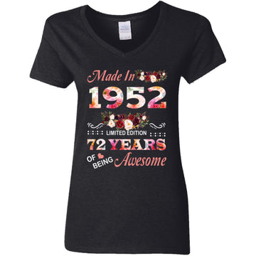 Made In 1952 Limited Edition 72 Years Of Being Awesome Floral Shirt - 72nd Birthday Gifts Women Unisex T-Shirt Women's V-Neck T-Shirt