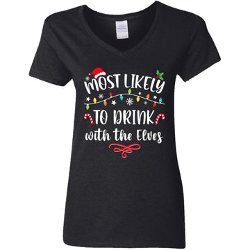 Most Likely to Drink With The Elves ELF family Christmas T-Shirt Women's V-Neck T-Shirt