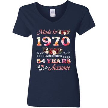 Made In 1970 Limited Edition 54 Years Of Being Awesome Floral Shirt - 54th Birthday Gifts Women Unisex T-Shirt Women's V-Neck T-Shirt