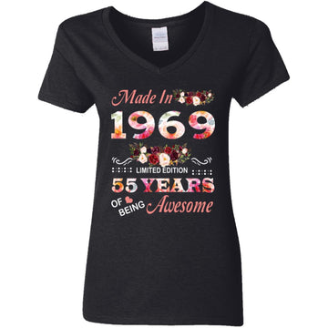 Made In 1969 Limited Edition 55 Years Of Being Awesome Floral Shirt - 55th Birthday Gifts Women Unisex T-Shirt Women's V-Neck T-Shirt