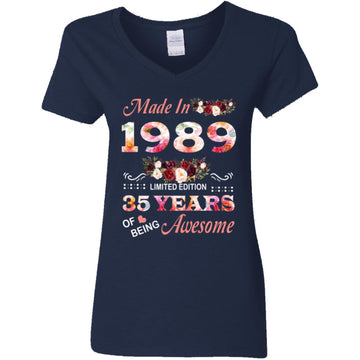 Made In 1989 Limited Edition 35 Years Of Being Awesome Floral Shirt - 35th Birthday Gifts Women Unisex T-Shirt Women's V-Neck T-Shirt