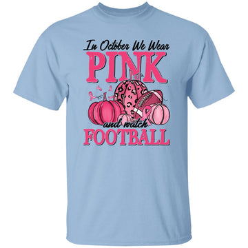 In October We Wear Pink Football Pumpkin Breast Cancer T-Shirt Gildan Ultra Cotton T-Shirt