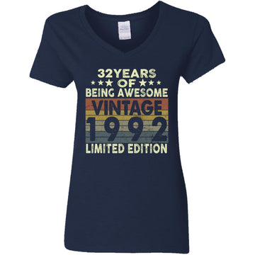32 Years Of Being Awesome Vintage 1992 Limited Edition Shirt 32nd Birthday Gifts Shirt Women's V-Neck T-Shirt