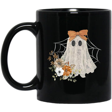 Ghost Halloween Flower Mug -  Ghost Spooky Lace Ghost Coffee Mugs, Cup