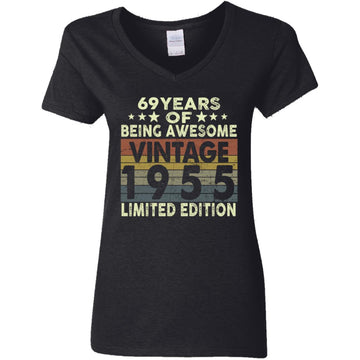 69 Years Of Being Awesome Vintage 1955 Limited Edition Shirt 69th Birthday Gifts Shirt Women's V-Neck T-Shirt