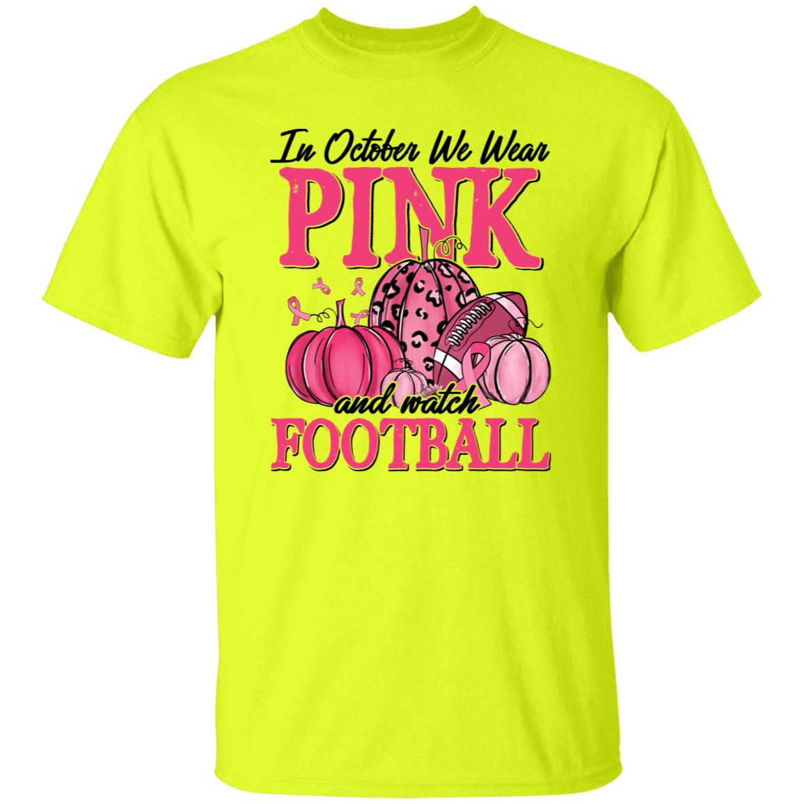 In october we wear pink shirt breast cancer awareness football
