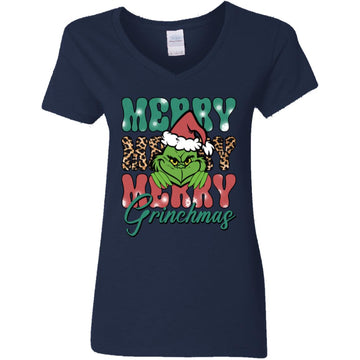 Merry Merry Merry Grinchmas Christmas Funny Women's V-neck T-Shirt