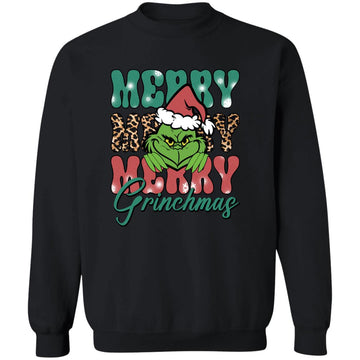 Merry Merry Merry Grinchmas Christmas Funny Unisex Crewneck Pullover Sweatshirt