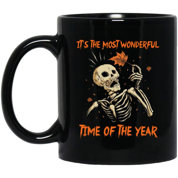 It’S The Most Wonderful Time Of The Year Skeleton Halloween Black Mug