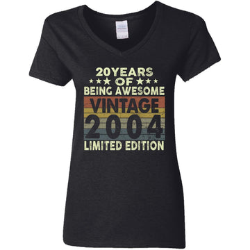 20 Years Of Being Awesome Vintage 2004 Limited Edition Shirt 20th Birthday Gifts Shirt Women's V-Neck T-Shirt