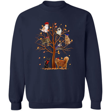 Cat Fall Tree Shirt Cats Lovers Chritsmas Gift Unisex Crewneck Pullover Sweatshirt