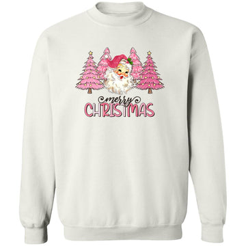 Merry Christmas Tree Santa Pink Shirt Xmas Gifts Unisex Crewneck Pullover Sweatshirt