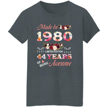 Made In 1980 Limited Edition 44 Years Of Being Awesome Floral Shirt - 44th Birthday Gifts Women Unisex T-Shirt Women's T-Shirt