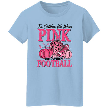 In October We Wear Pink Football Pumpkin Breast Cancer T-Shirt Women's T-Shirt