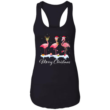 Merry Christmas Hat Santa Flamingo Light Snow Xmas Pajamas Shirt Ladies Ideal Racerback Tank