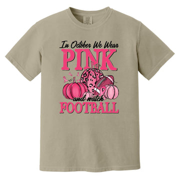 In October We Wear Pink Football Pumpkin Breast Cancer T-Shirt Comfort Colors Heavyweight T-Shirt