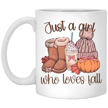 Just A Girl Who Loves Fall Mug Halloween Gift, Autumn Season Mug, Cozy Fall Coffee Mugs, Pumpkin Spice Cup Design