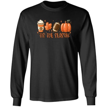 Coffee Dry Leaf Football And Pumpkin Halloween Tis The Season Shirt