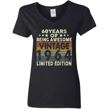 60 Years Of Being Awesome Vintage 1964 Limited Edition Shirt 60th Birthday Gifts Shirt Women's V-Neck T-Shirt