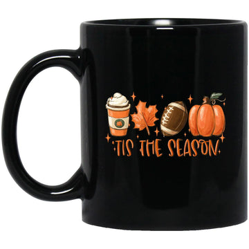 Coffee Dry Leaf Football And Pumpkin Halloween Tis The Season Mug