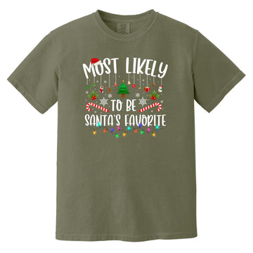 Most Likely To Be Santa's Favorite Christmas Family Matching T-Shirt Comfort Colors Heavyweight T-Shirt