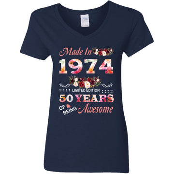 Made In 1974 Limited Edition 50 Years Of Being Awesome Floral Shirt - 50th Birthday Gifts Women Unisex T-Shirt Women's V-Neck T-Shirt