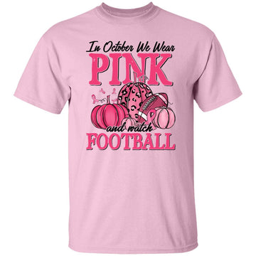 In October We Wear Pink Football Pumpkin Breast Cancer T-Shirt Gildan Ultra Cotton T-Shirt