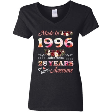 Made In 1996 Limited Edition 28 Years Of Being Awesome Floral Shirt - 28th Birthday Gifts Women Unisex T-Shirt Women's V-Neck T-Shirt