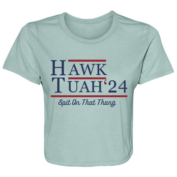 Hawk Tuah 24 Spit On That Thang Ladies' Flowy Cropped Tee