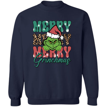 Merry Merry Merry Grinchmas Christmas Funny Unisex Crewneck Pullover Sweatshirt