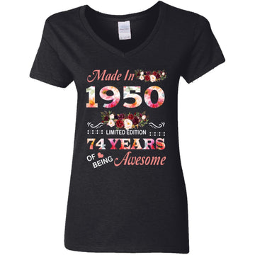 Made In 1950 Limited Edition 74 Years Of Being Awesome Floral Shirt - 74th Birthday Gifts Women Unisex T-Shirt Women's V-Neck T-Shirt