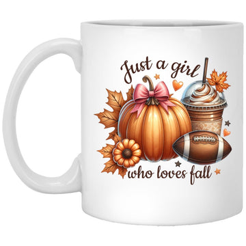 Just A Girl Who Loves Fall Halloween Mugs, Fall Mugs, Football Mom Cup, Coffee Lover Cups, Autumn Mugs, Thanksgiving Gift